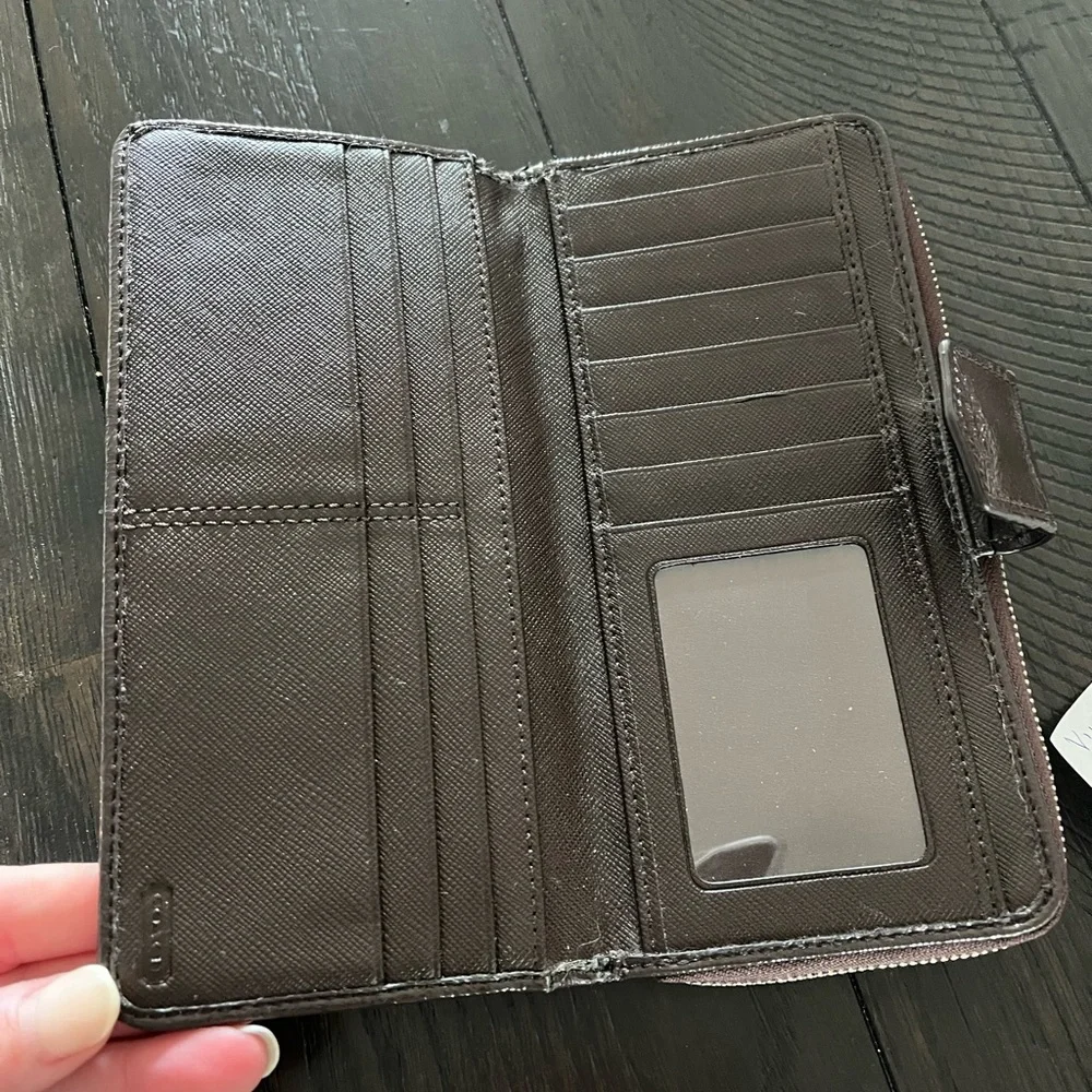 Vintage brown cloth tan striped zip around wallet - Picture 5 of 6